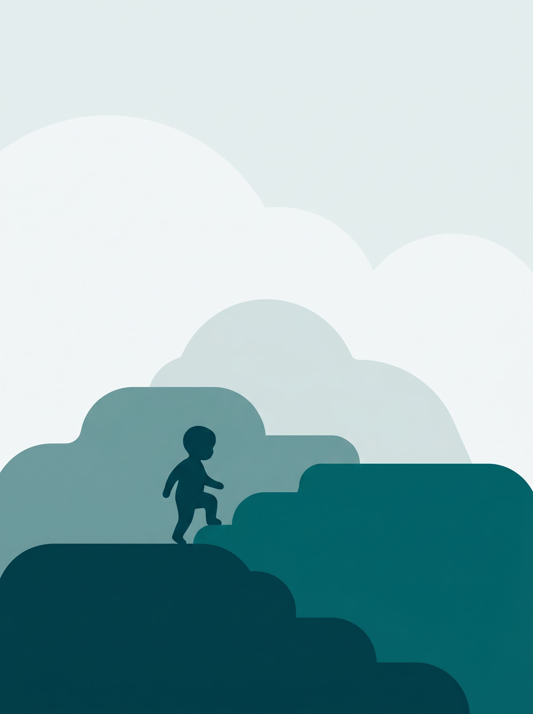 A hero climbing a stepped hill