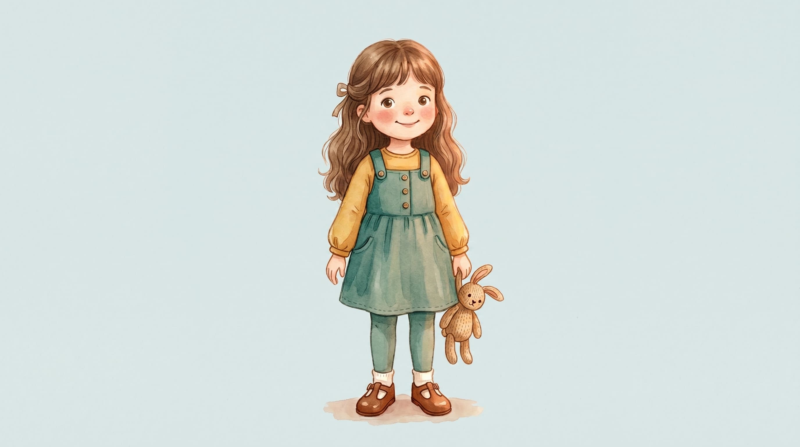 The same child drawn as a watercolour storybook hero
